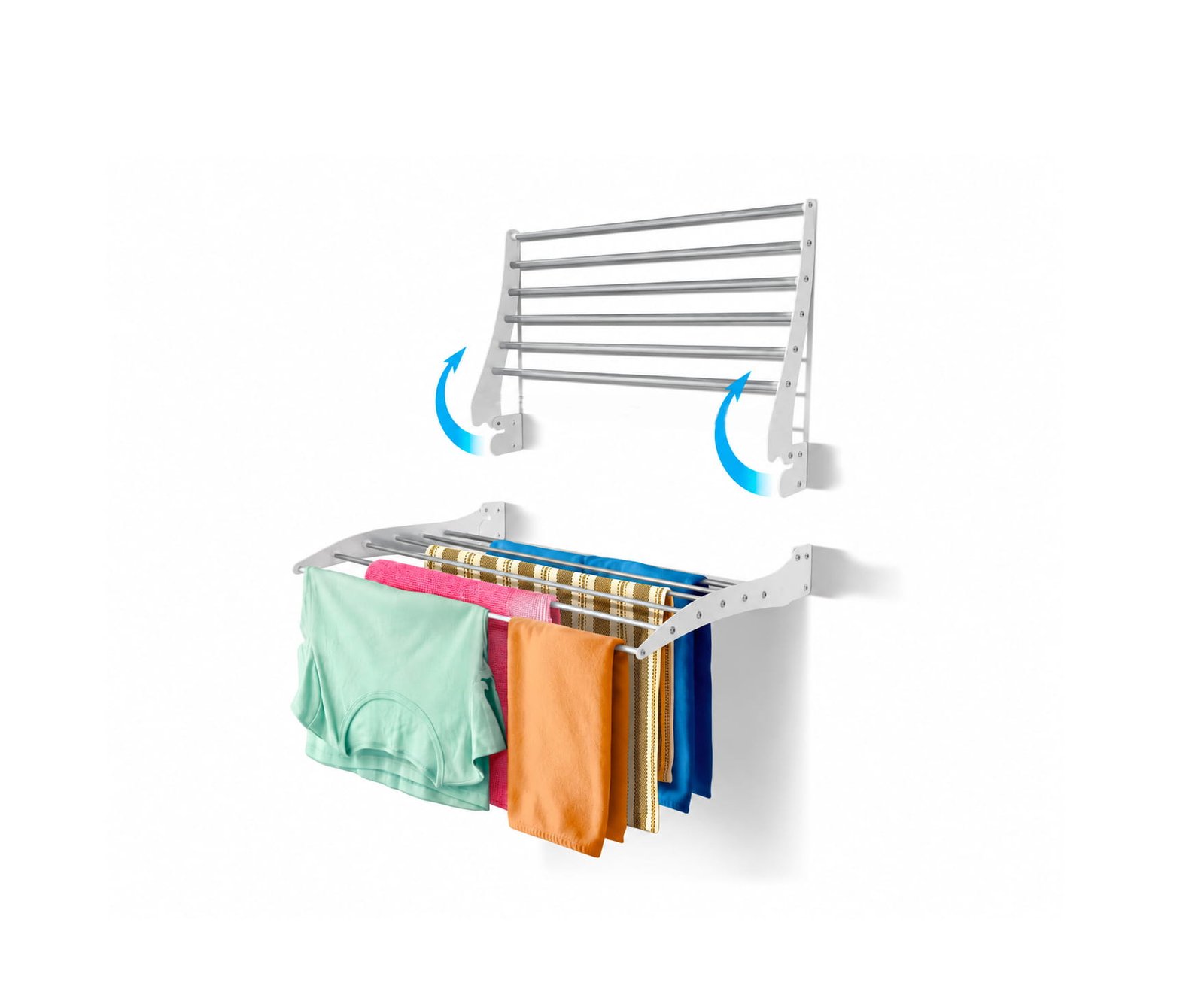 ALUMINUM WALL-MOUNTED FOLDING LAUNDRY RACK 6 RODS 120 CM