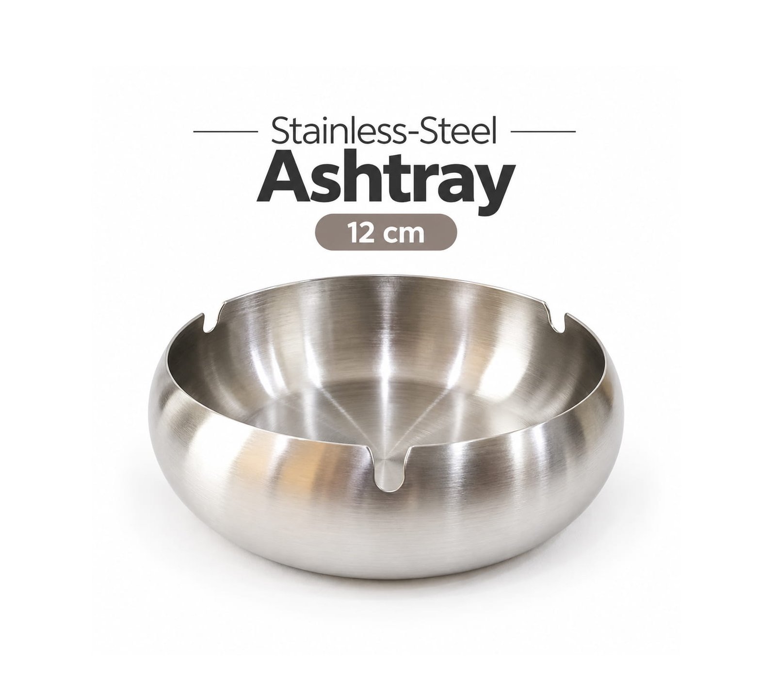 ASHTRAY WITH 3 CIGARETTE RESTS 12 CM - STAINLESS STEEL