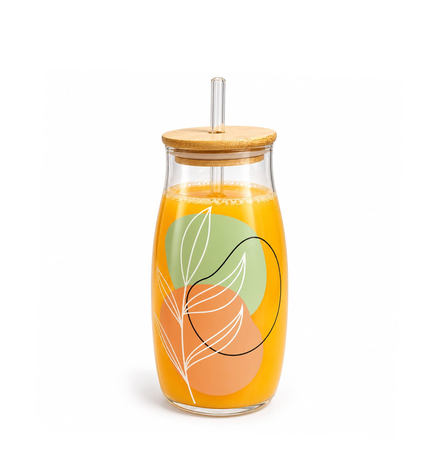GLASS TUMBLER WITH BAMBOO LID & STRAW