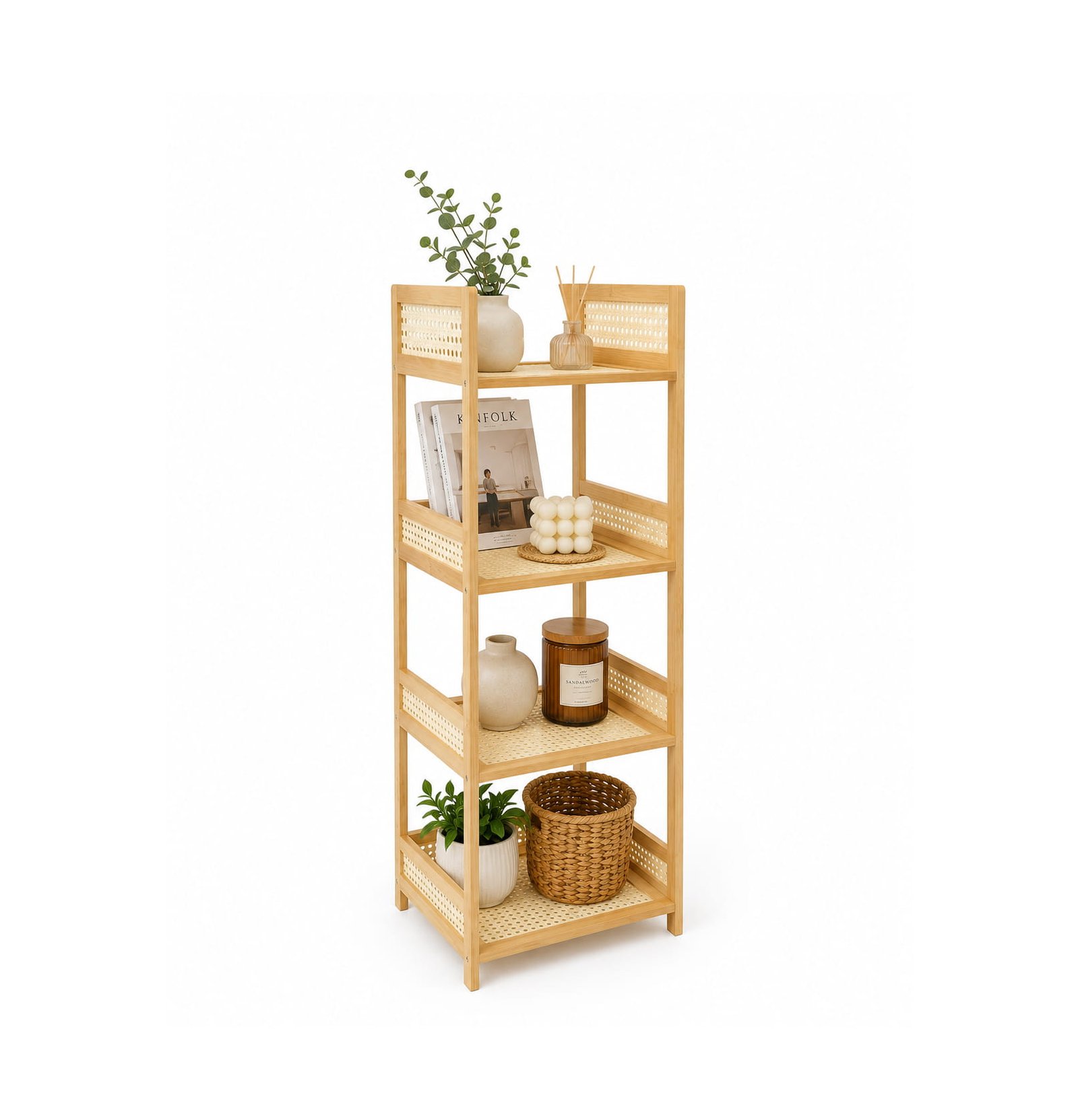 RATTAN FOUR-TIER DISPLAY SHELF - DECORATIVE