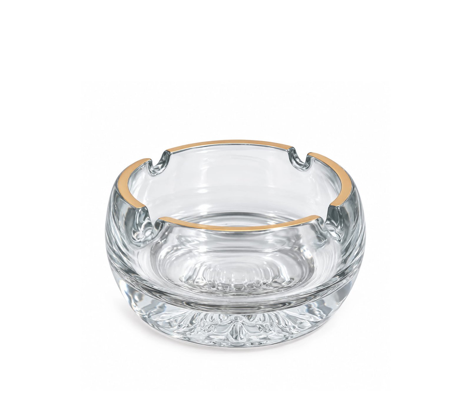 GOLD RIM THICK BASE ROUND GLASS ASHTRAY 10.5 CM