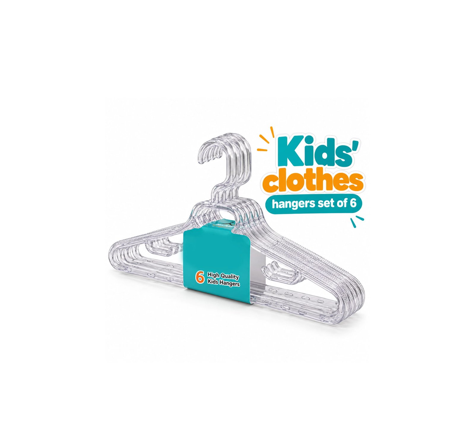 SET OF 6 CLEAR PLASTIC KIDS CLOTHES HANGERS