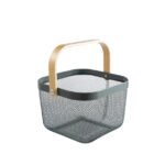 METAL WIRE WOVEN FRUIT STORAGE BOWL BASKET WITH WOODEN HANDLE