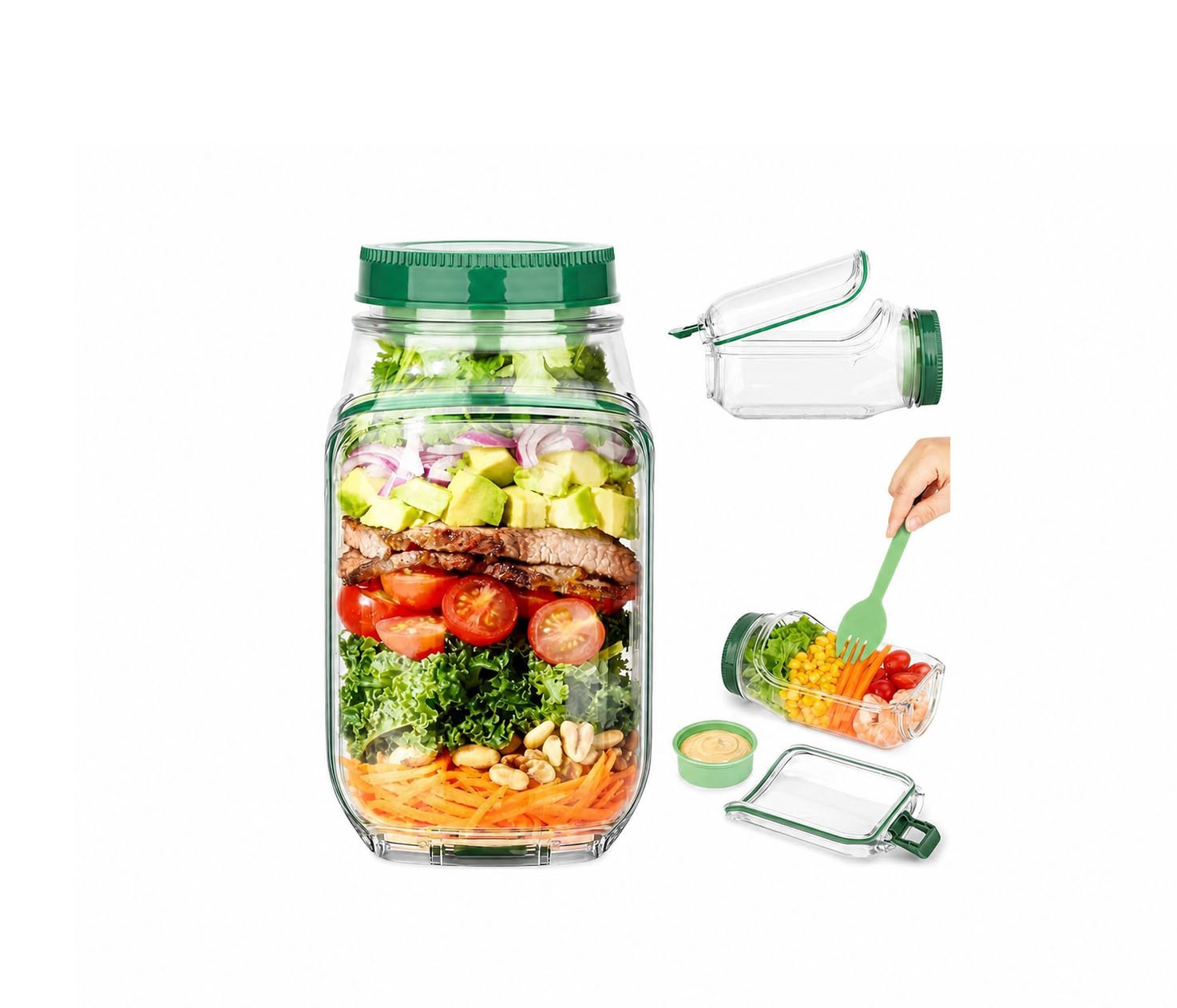SALAD JAR WITH DRESSING BOWL LEAK-PROOF