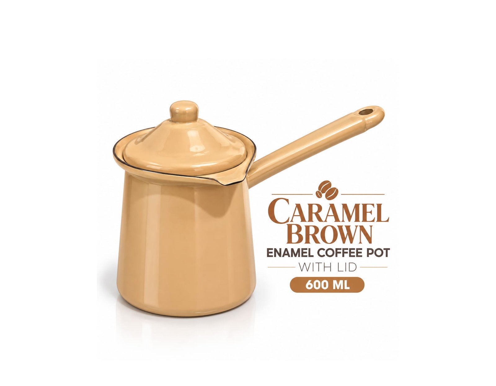 ENAMEL COFFEE POT WITH LID 600 ML - CARAMEL BROWN