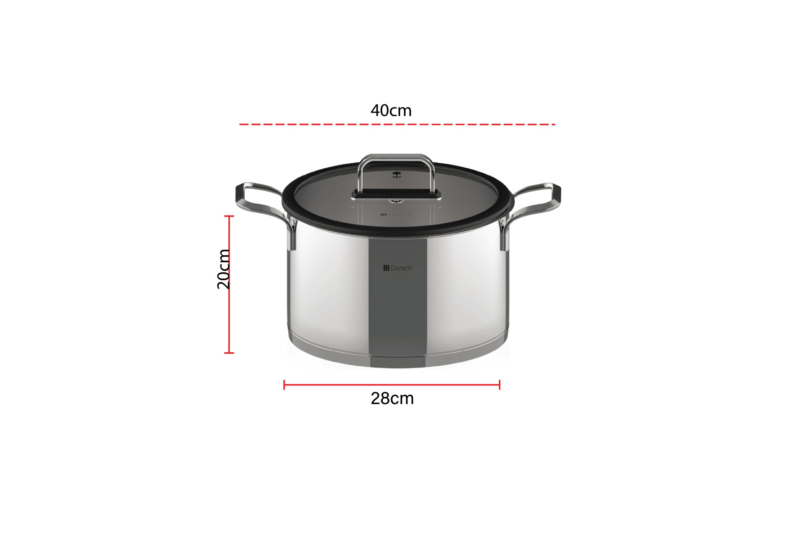 stainless steel cooking pot 28cm with 12-liter capacity and glass lid, large durable cookware suitable for all stovetops from Homedash Lebanon