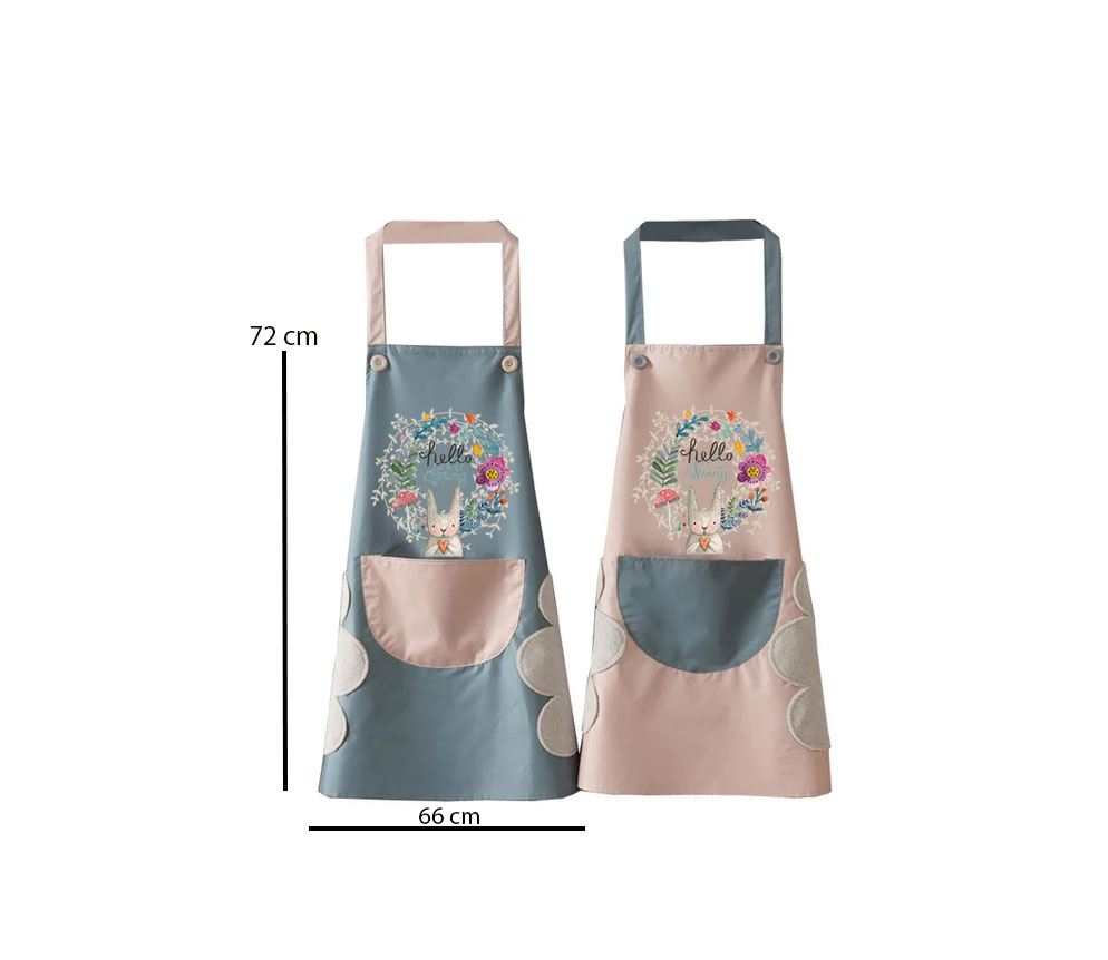 Cute Hello Spring waterproof kitchen apron with large pocket and two side hand-wiping towels, PVC cooking apron for women