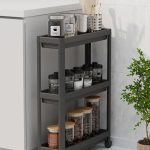 3-TIER LARGE STORAGE CART MULTIFUNCTION UTILITY ROLLING ORGANIZER WITH WHEELS FOR KITCHEN & BATHROOM - Dark Grey