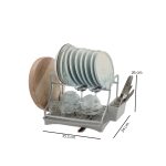 space saving 2-Tier Steel Dish Drying Rack with Drainer Tray and Cutlery Holder