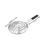 Stovetop simmer ring heat diffuser made of metal with plastic handle placed on gas stove to prevent burning and scorching food