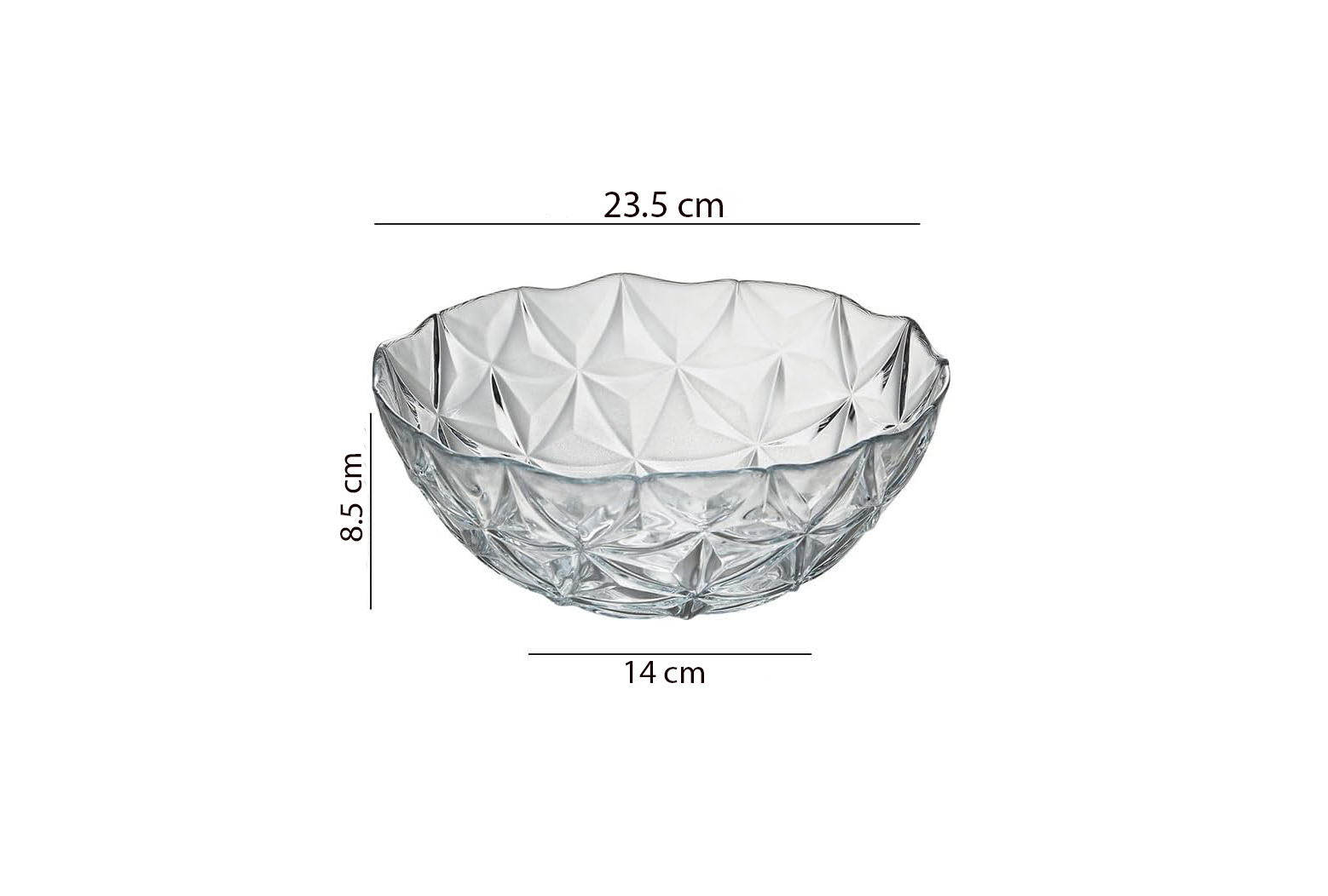 Clear diamond cut glass fruit bowl for serving salads, snacks and desserts