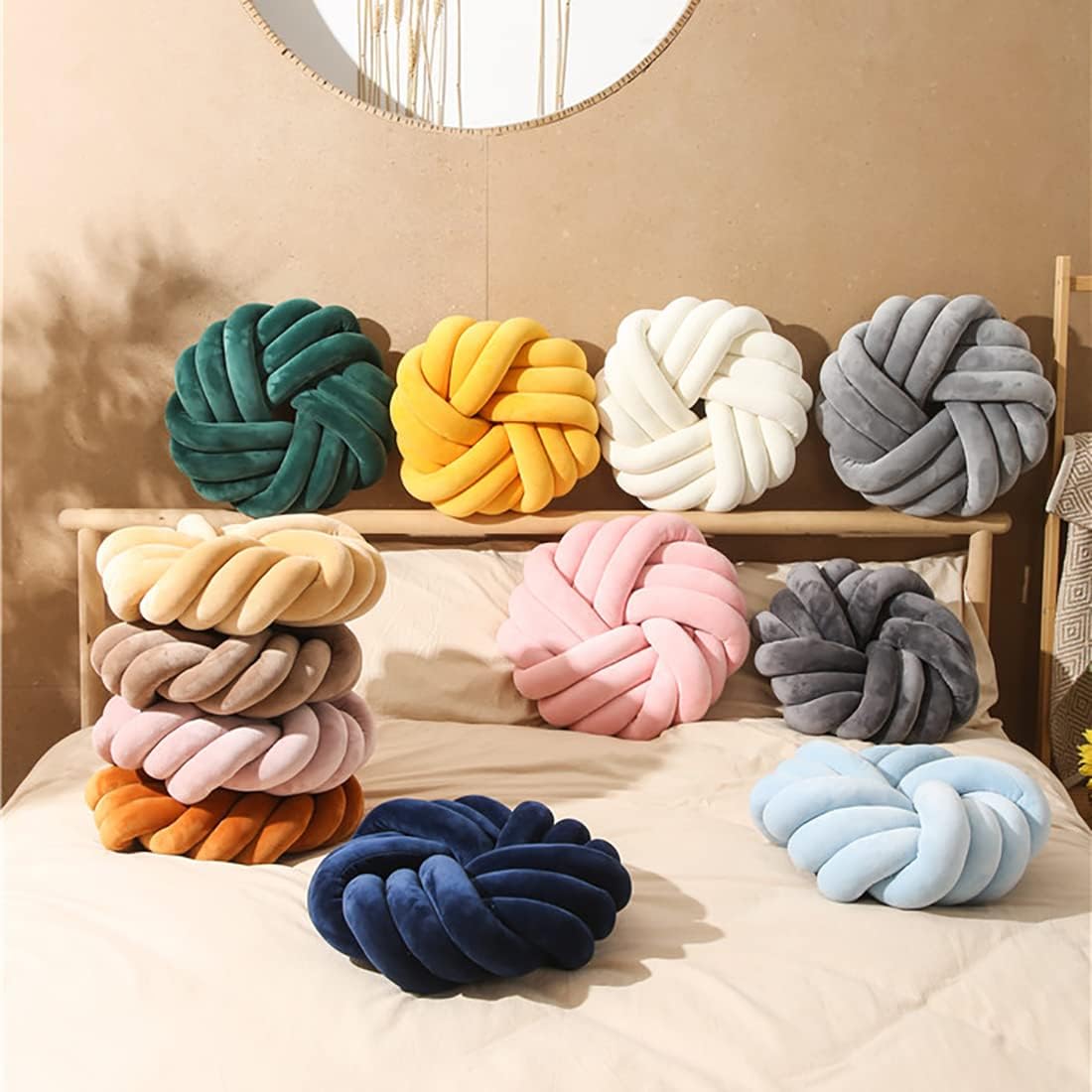 Round velvet knot pillow plush ball cushion for sofa bed and living room décor