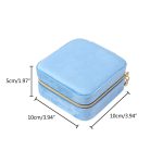Portable velvet square travel jewellery box with zipper compartments for rings, earrings, necklaces and bracelets