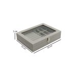 Grey velvet jewellery box organizer with 9 compartments and removable tray for storing rings earrings necklaces and accessories