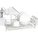 2-Tier Steel Dish Drying Rack with Drainer Tray and Cutlery Holder