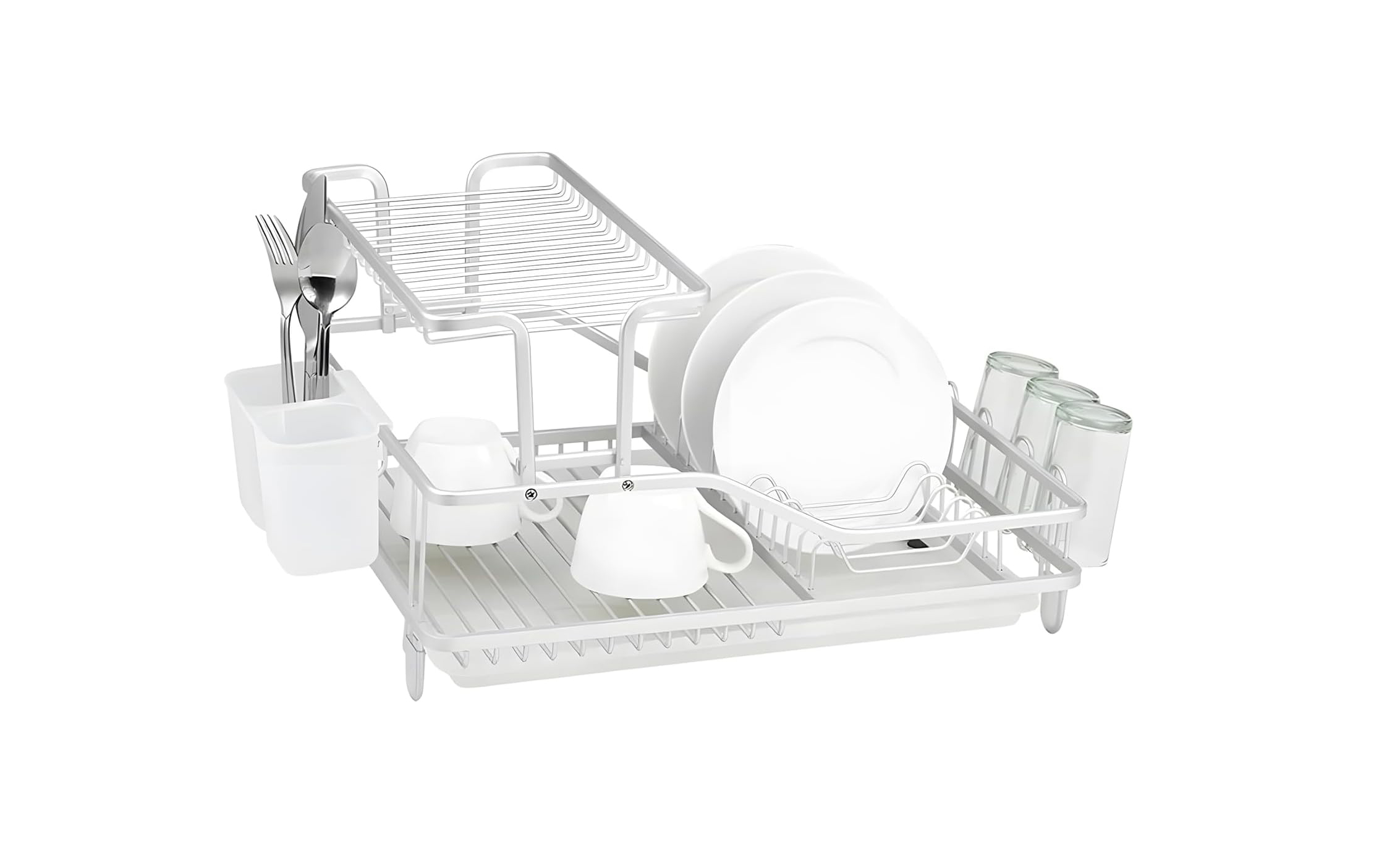2-Tier Steel Dish Drying Rack with Drainer Tray and Cutlery Holder
