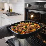 rectangular 30cm non stick ceramic coating baking pan black oven tray bakeware on white background