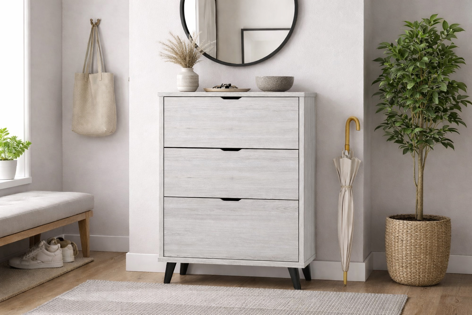 Flip Drawers Walnut Shoe Cabinet with Hidden Storage