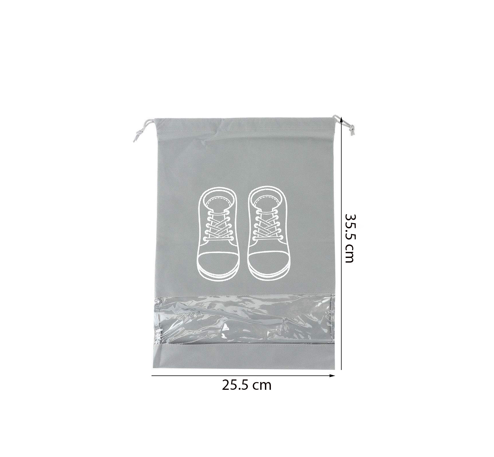 transparent shoe storage bag with drawstring closure made from breathable fabric and PVC window for travel and dustproof home organization