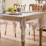 Clear PVC table cover protector with white brim waterproof vinyl tablecloth 140x180 cm for dining and desk tables