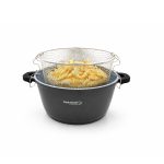 Non Stick Ceramic Deep Fryer Pot with Glass Lid and Frying Basket 26cm Black