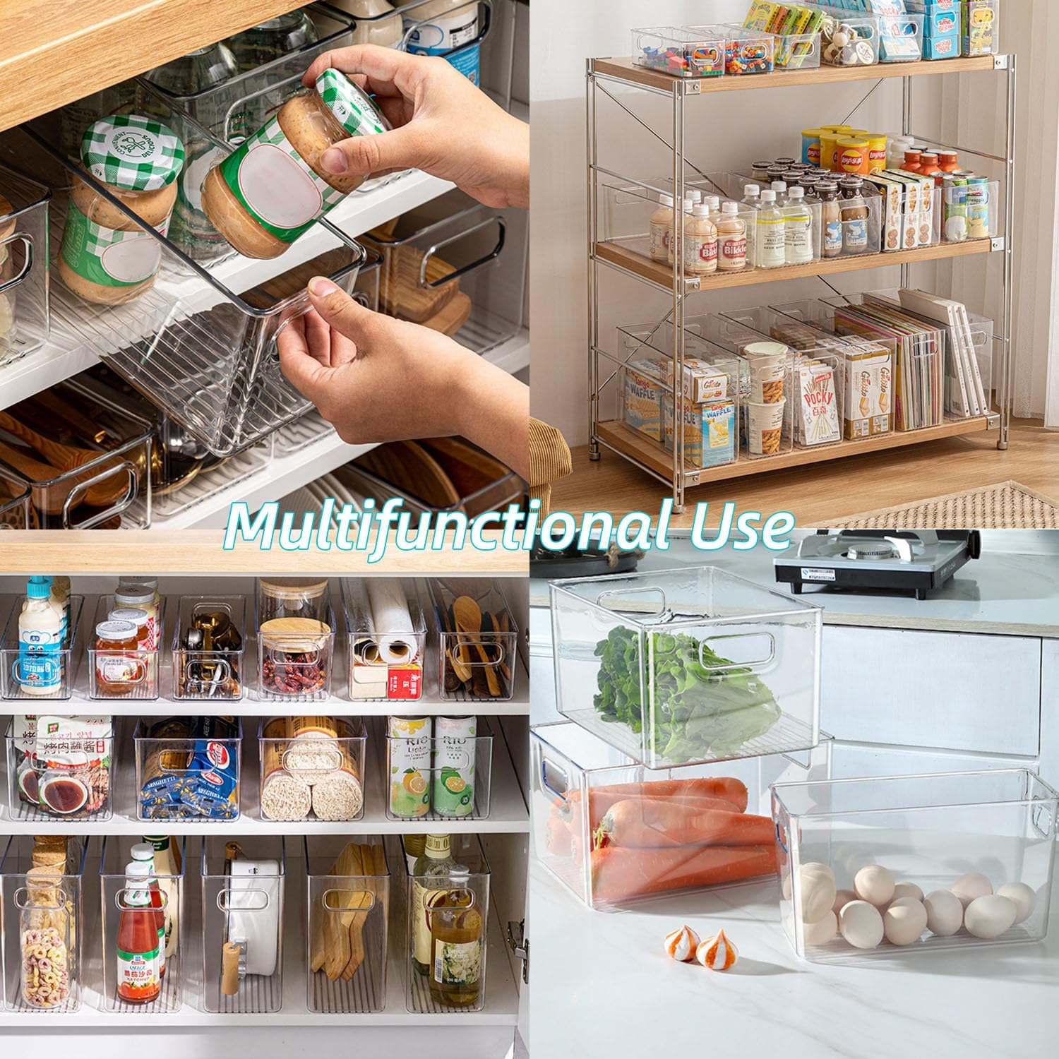 Clear pantry storage organizer bin made from BPA-free plastic with built-in handles for fridge, kitchen, and cabinet organization from Homedash Lebanon