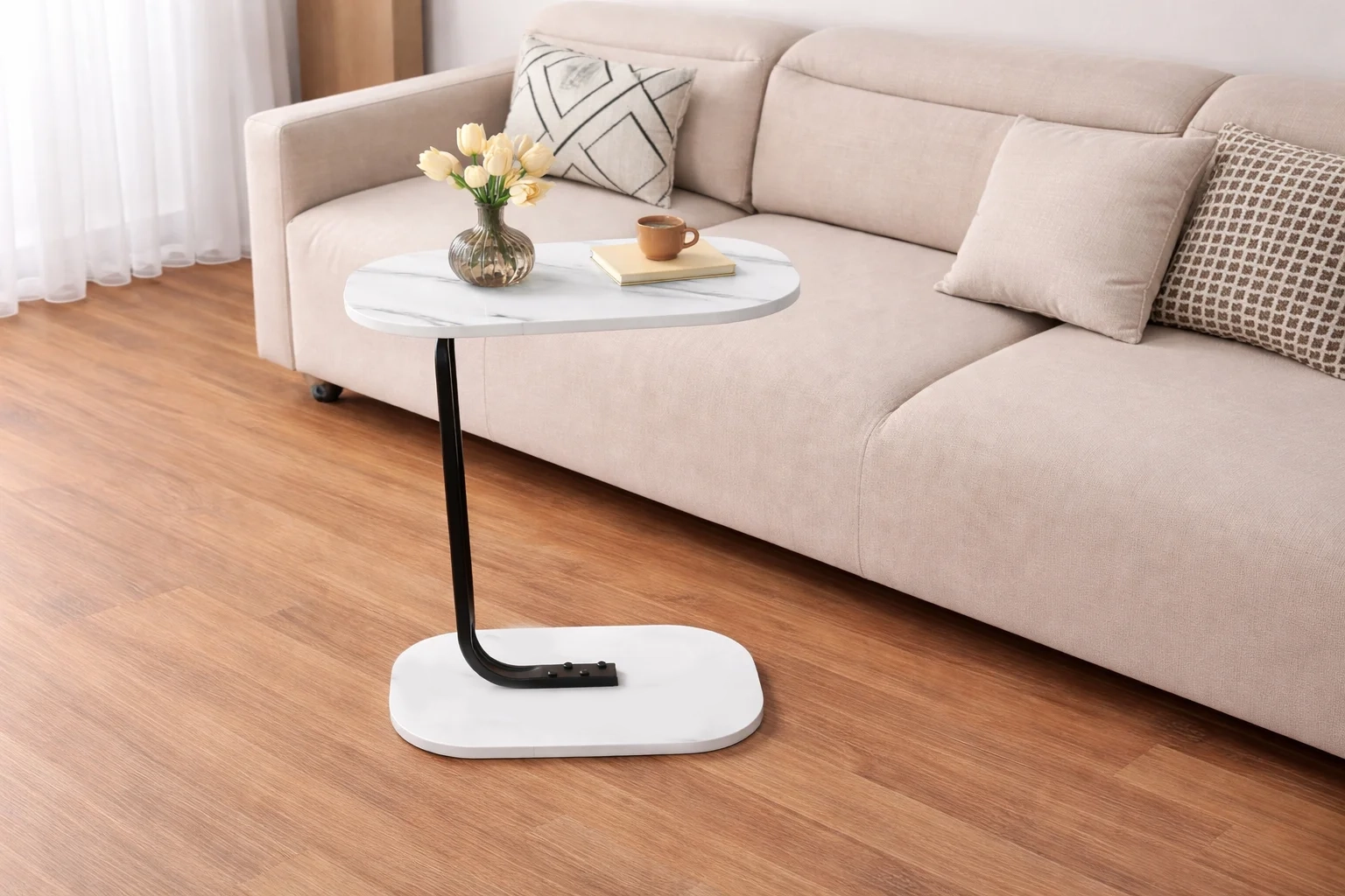 SOFA SIDE TABLE – MODERN WOOD TOP METAL FRAME BEDSIDE & LIVING ROOM TABLE - Image 8