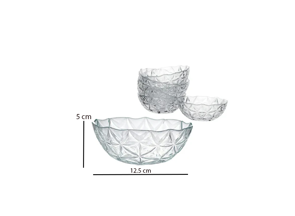 ESTREALLA Small Glass Bowl Diamond Cut Dessert Bowl Set of 6