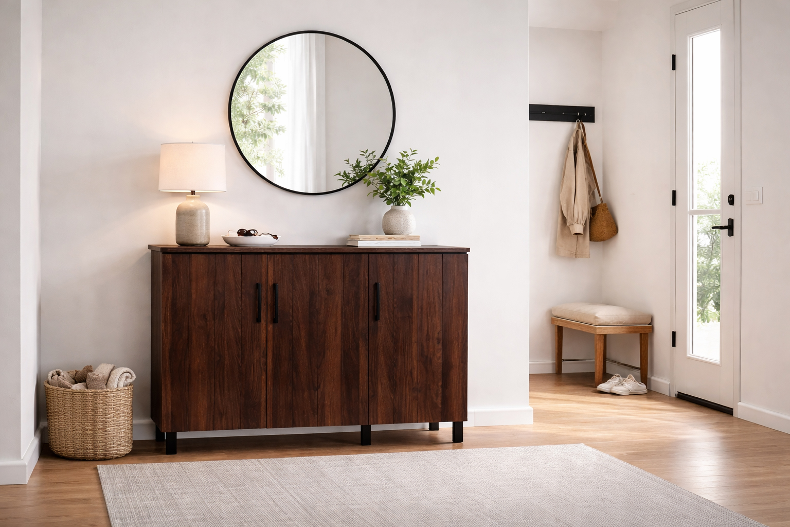 Wood Shoe Cabinet with 3 Doors and Plastic Legs – Modern Storage