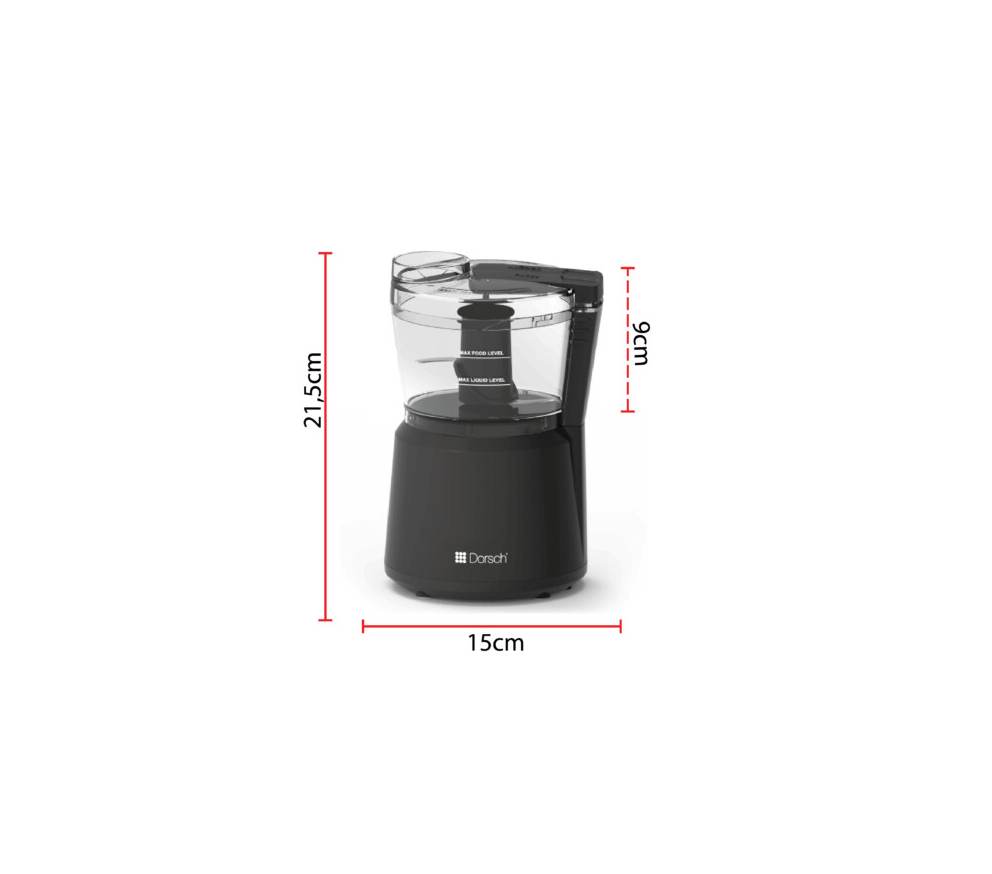 Dorsch Mini Chopper MCP-94 with 150W motor, 2-speed control, stainless steel blades, and 750ml bowl for fast and easy food preparation
