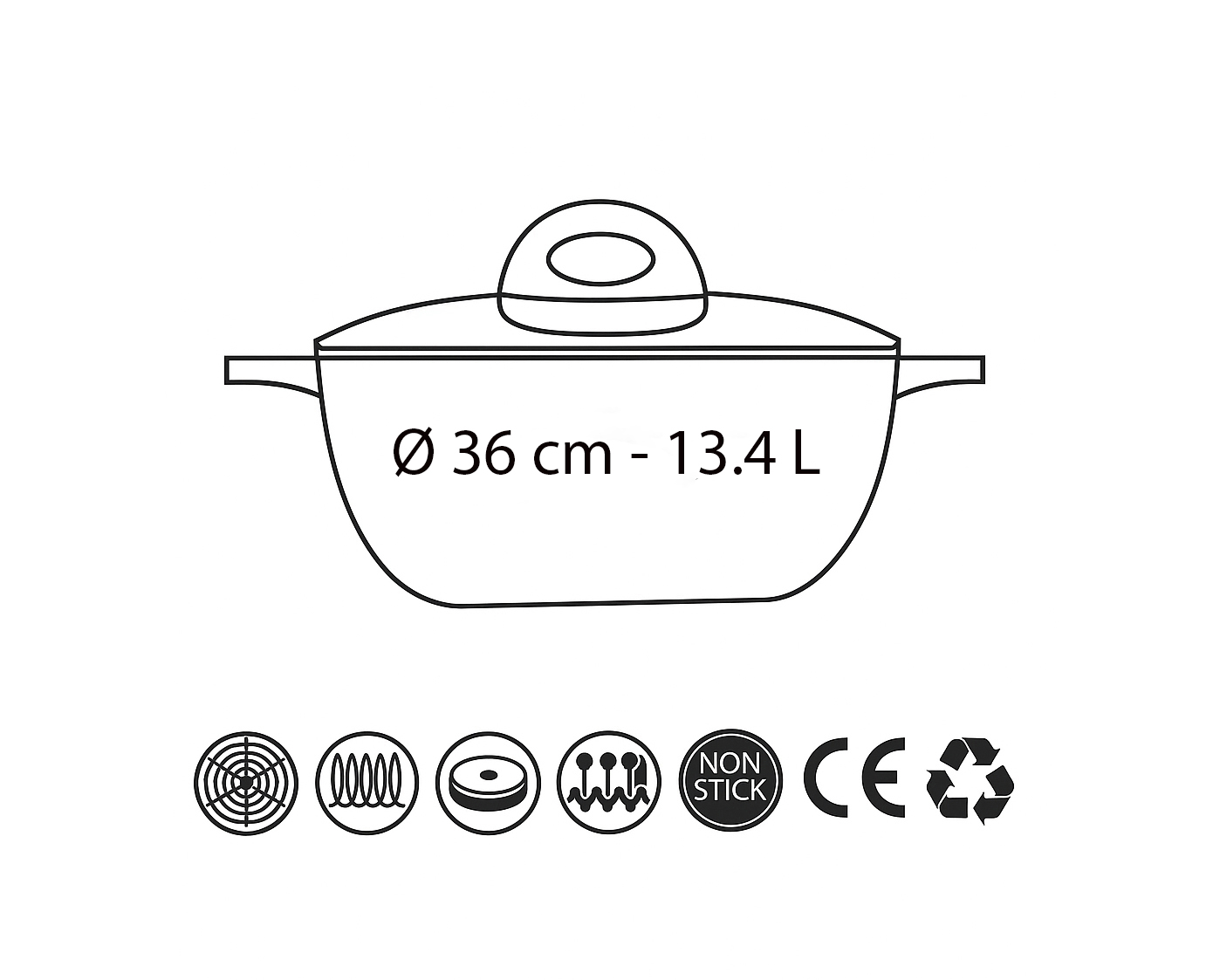 Black 36 cm induction casserole with marble ceramic coating, tempered glass lid, and silicone oven-safe handles – Homedash Lebanon