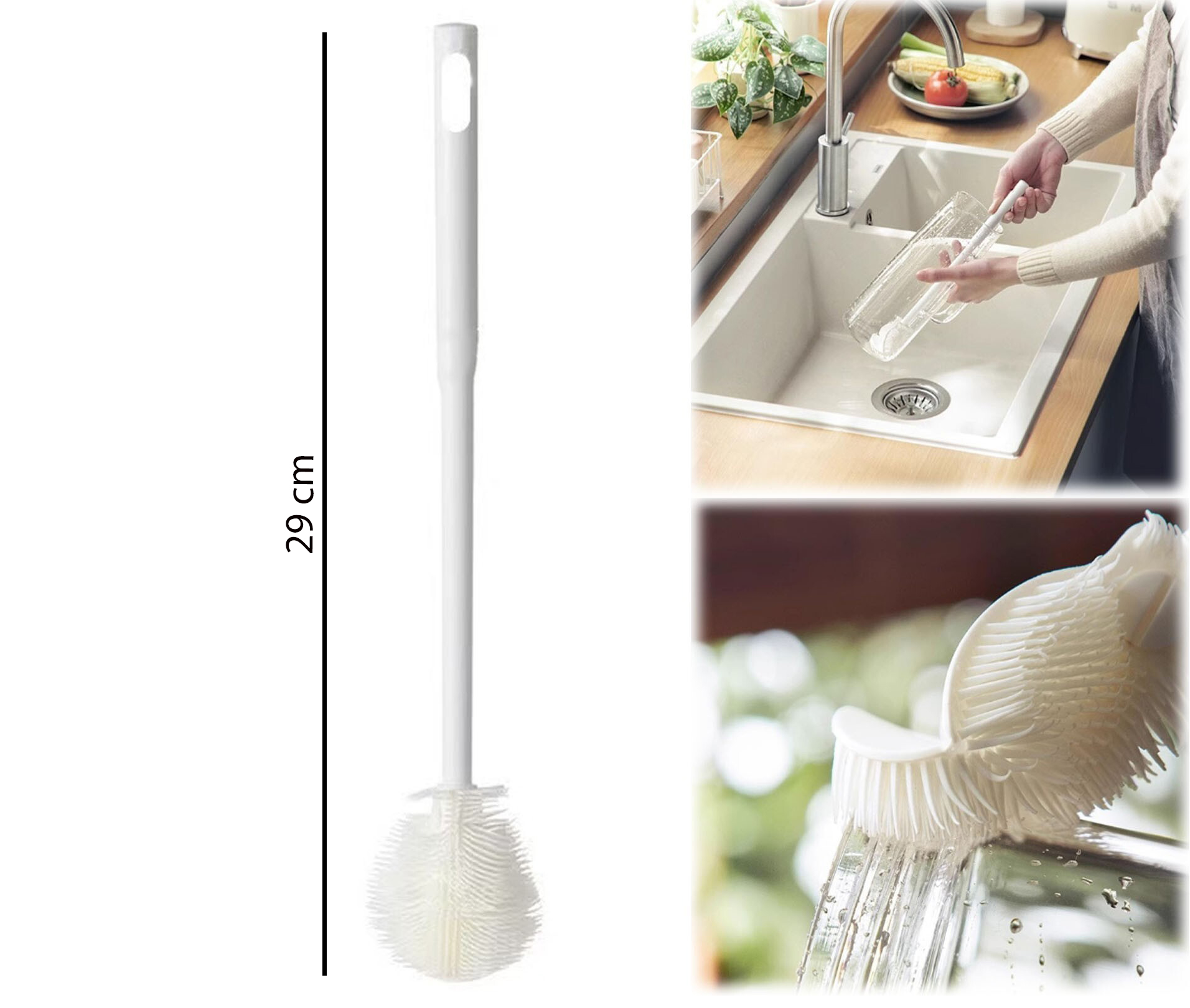 Silicone bottle cleaning brush with 360 degree flexible soft bristles and 29cm ergonomic handle for jars and glassware – Homedash Lebanon