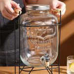 5L Glass Beverage Dispenser Jug with Iron Stand and Wood Handle