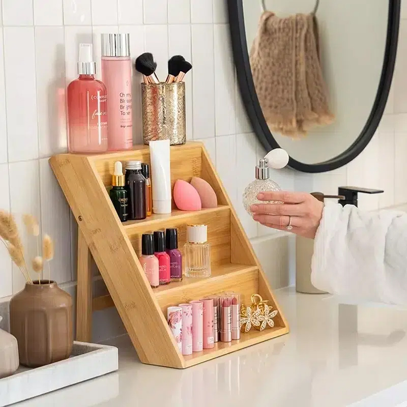 3 tier wooden bamboo spice rack step shelf organizer for kitchen cabinet and pantry storage – Homedash Lebanon