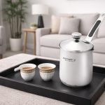 Dosthoff SS 18/10 stainless steel coffee pot 6oz with metallic lid and heat-resistant handle