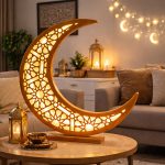 Ramadan Crescent Moon Wooden Decor Lamp Large Islamic Decoration