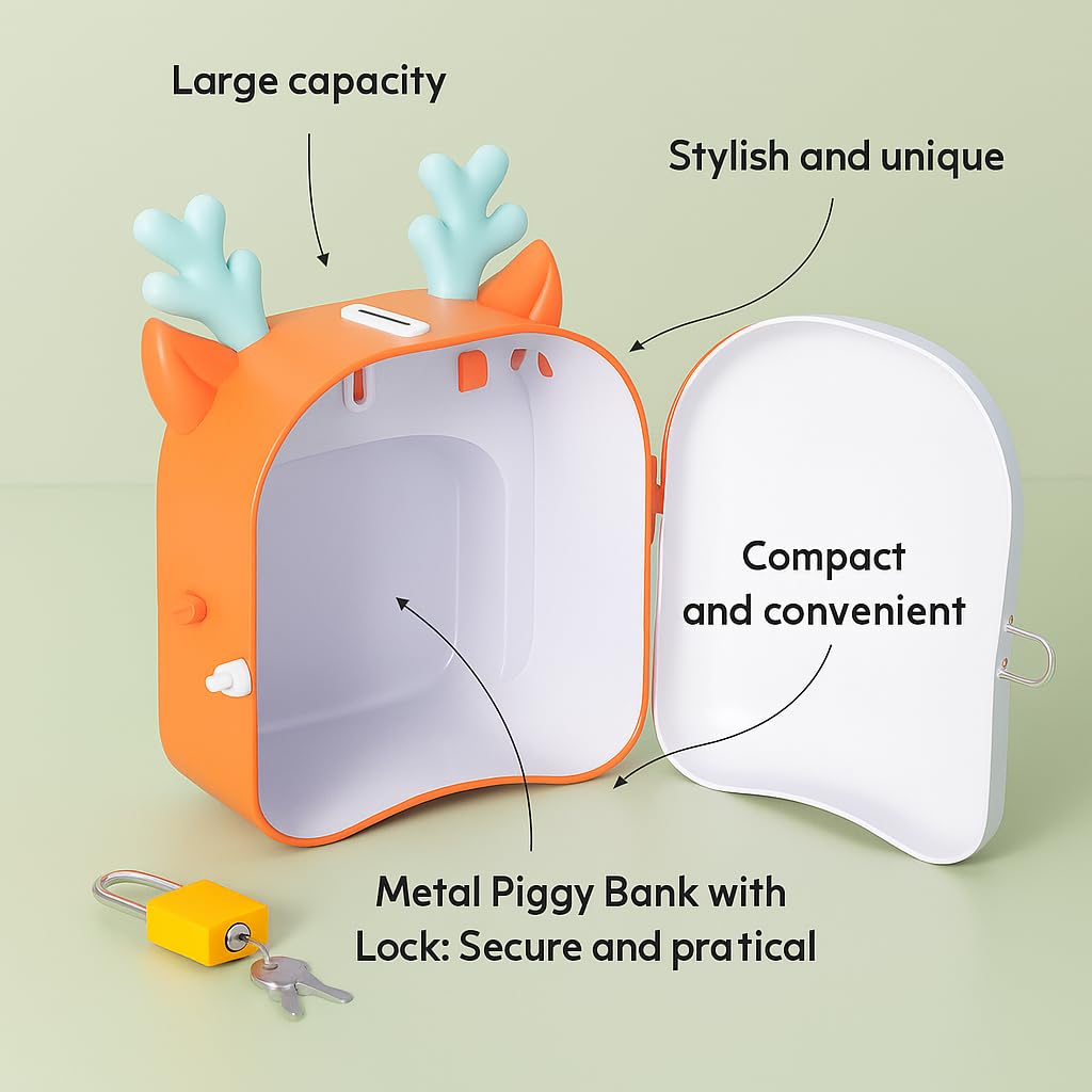 Reindeer Piggy Bank for Kids with Lock and Handle – Homedash
