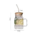 Square high glass cup with lid and straw, reusable iced coffee and juice tumbler with handle, available at Homedash Lebanon