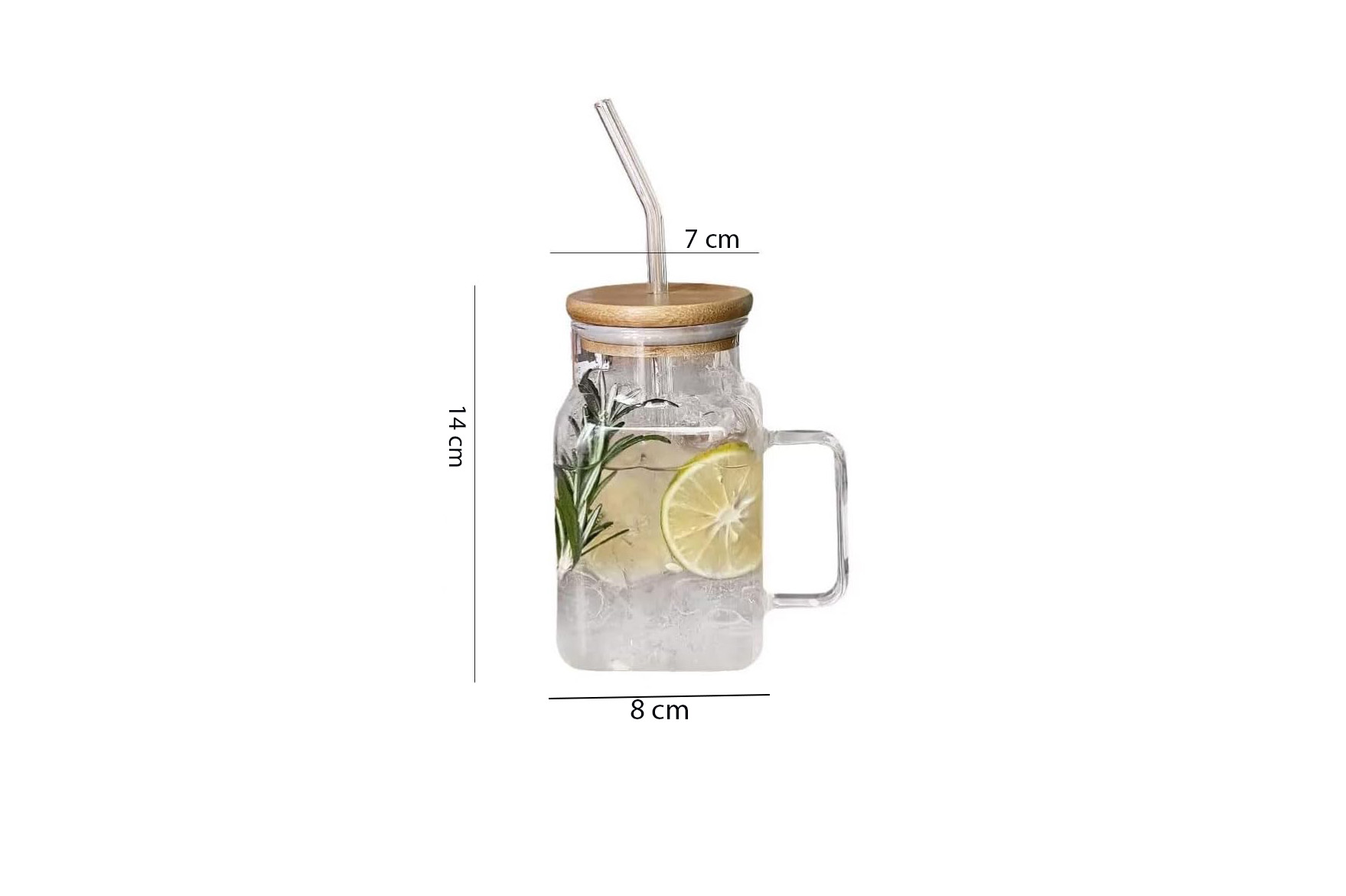 Square high glass cup with lid and straw, reusable iced coffee and juice tumbler with handle, available at Homedash Lebanon