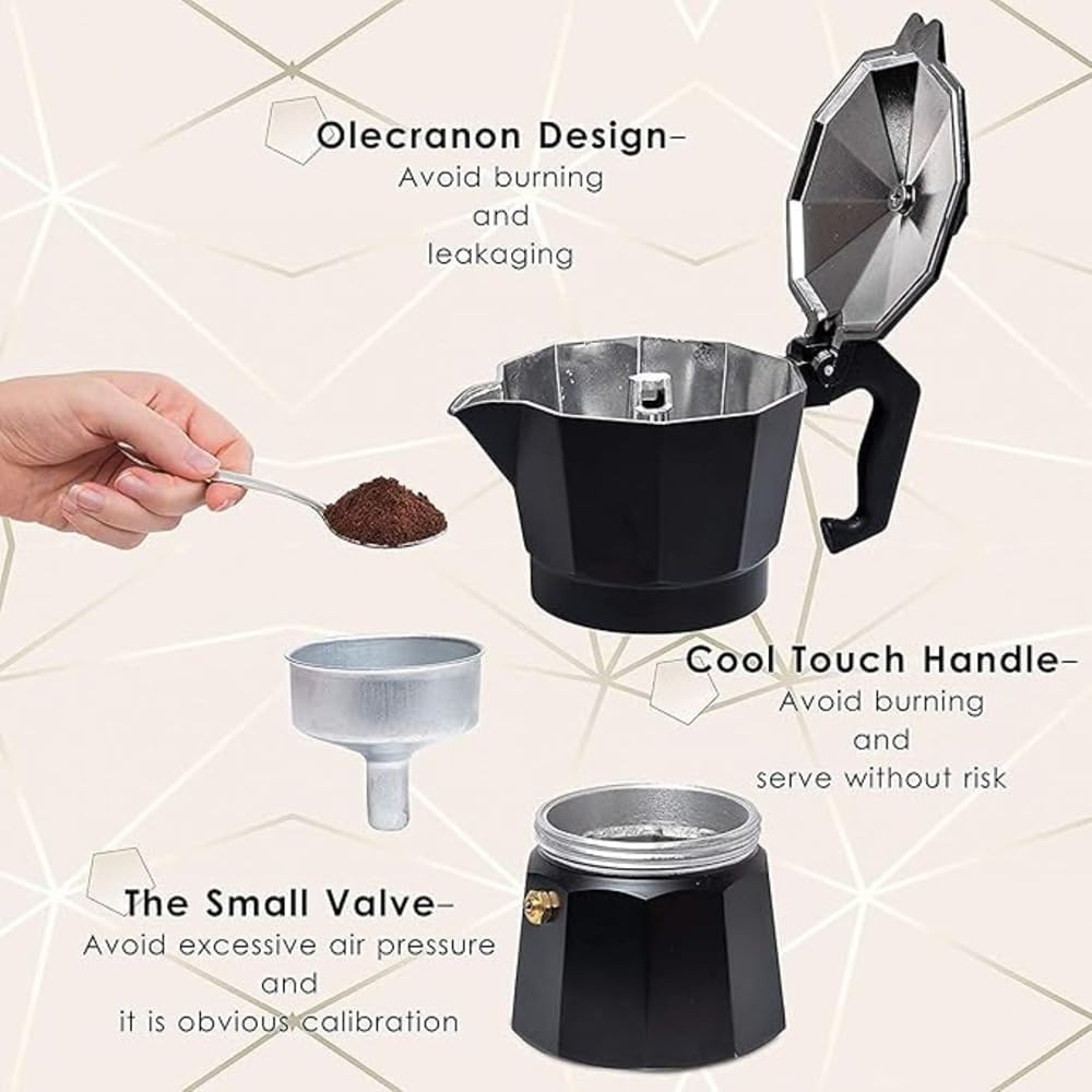 Espresso Maker with stay-cool handle and drip-free spout for rich Italian espresso