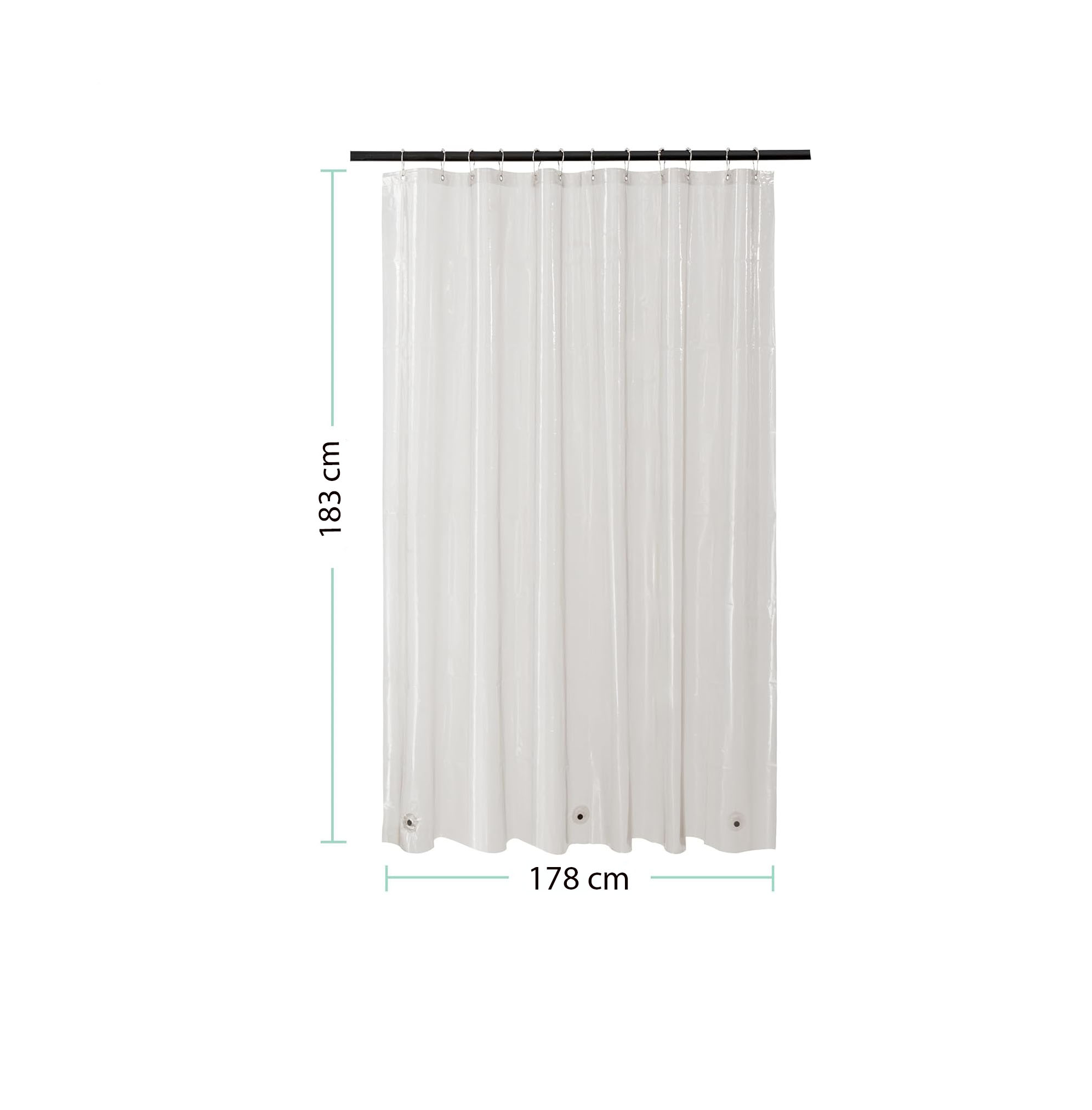 Heavy weight PEVA shower curtain liner 178 x 183 cm with 3 bottom magnets, waterproof, mildew resistant, metal grommets – shop now from Homedash in Lebanon.