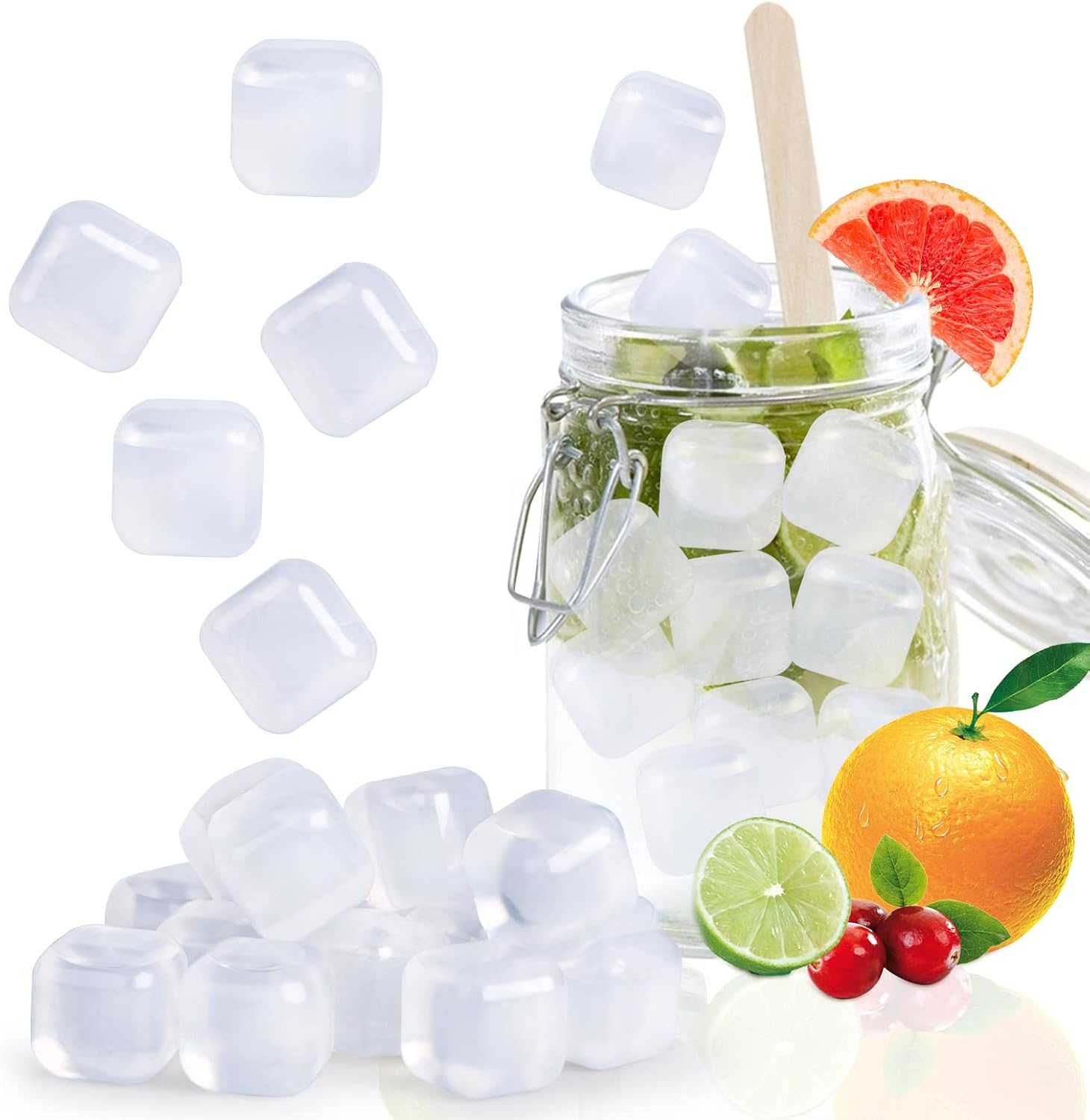 Pack of 15 reusable plastic ice cubes for drinks, refreezable and food-grade cooling cubes from Homedash Lebanon