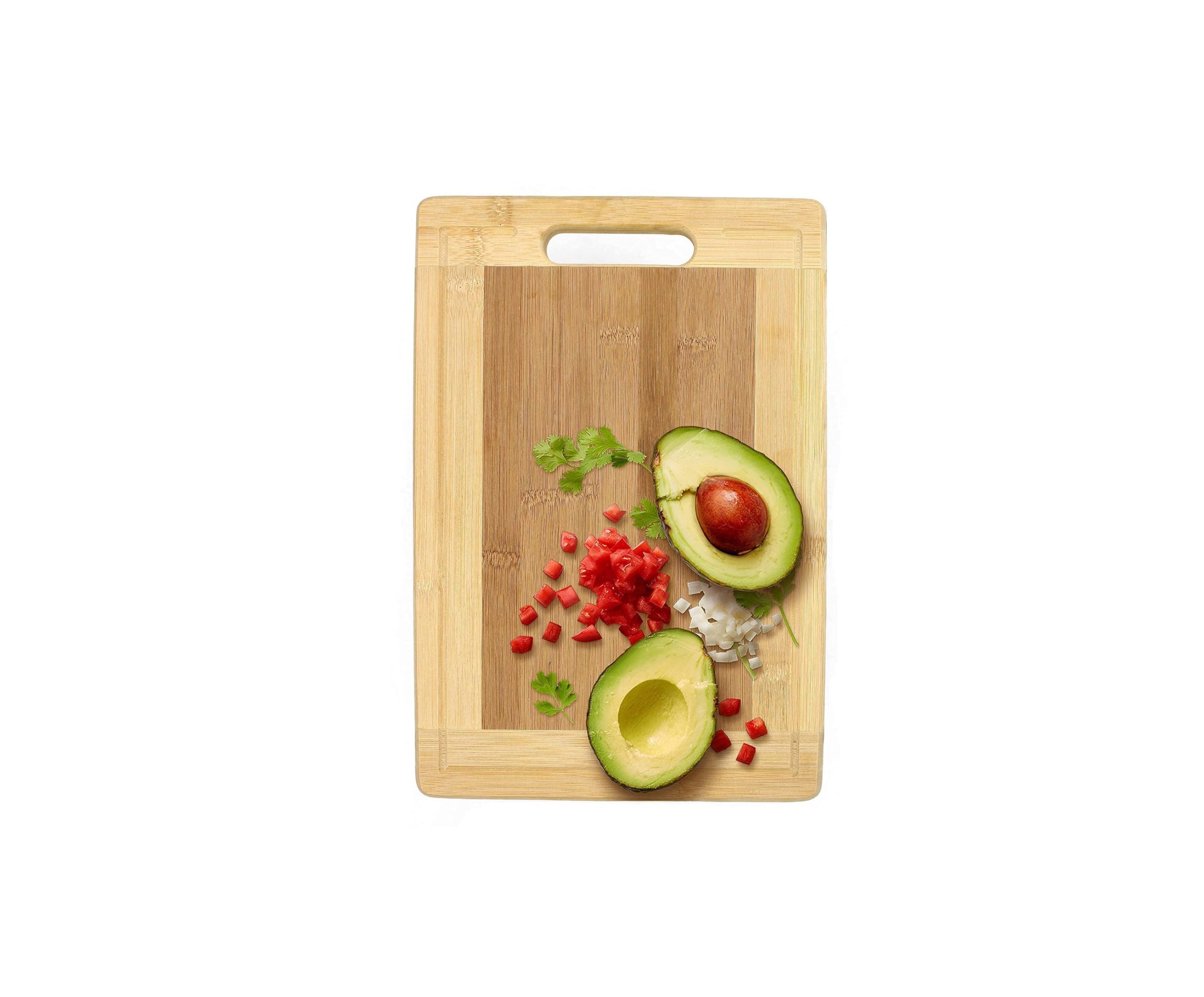 bamboo cutting board 38x28 cm with juice groove and side handles for vegetables, fruits, cheese, and serving tray use from Homedash Lebanon