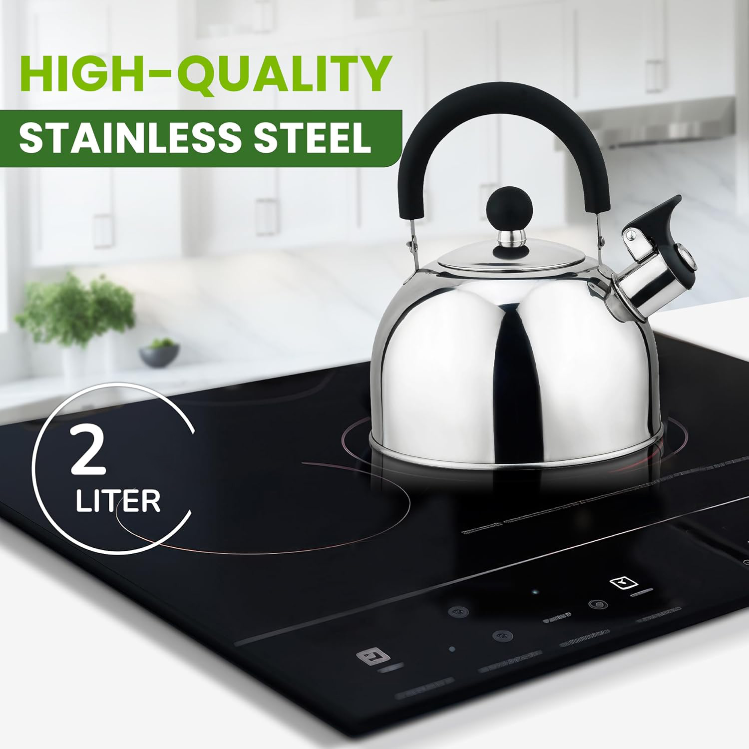 stainless steel whistling tea pot with cool handle for stovetop use