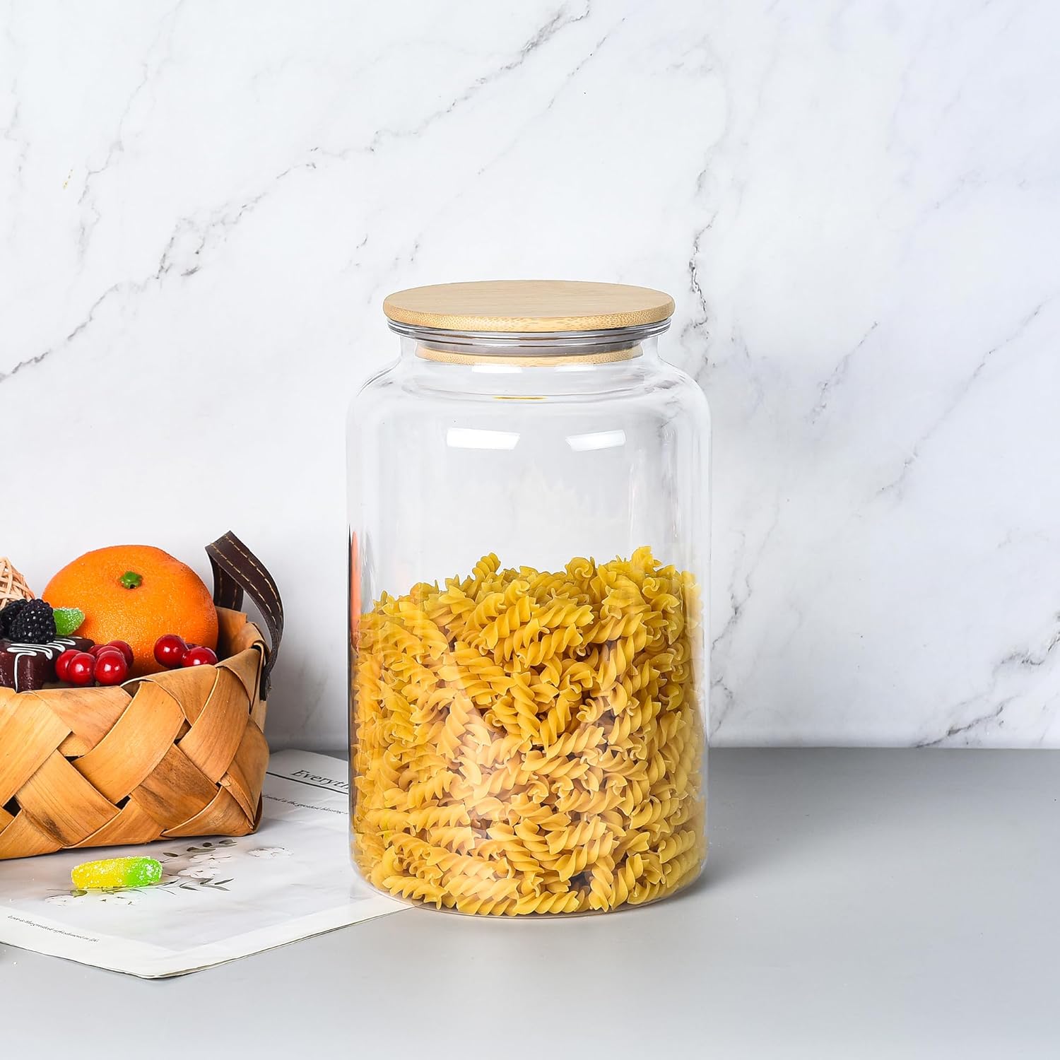 plexi plastic pantry storage jar with bamboo wood airtight lid and silicone seal for kitchen dry food storage