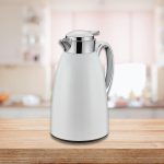 Dosthoff white 1 liter stainless steel vacuum flask with chrome handle and push button lid insulated carafe for hot beverages