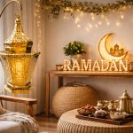 Large Golden Ramadan LED Lantern Hanging Metal Decor Homedash