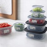Set of 5 Probox square plastic food storage containers with snap-on lids in multiple sizes, clear nesting kitchen containers from Homedash Lebanon