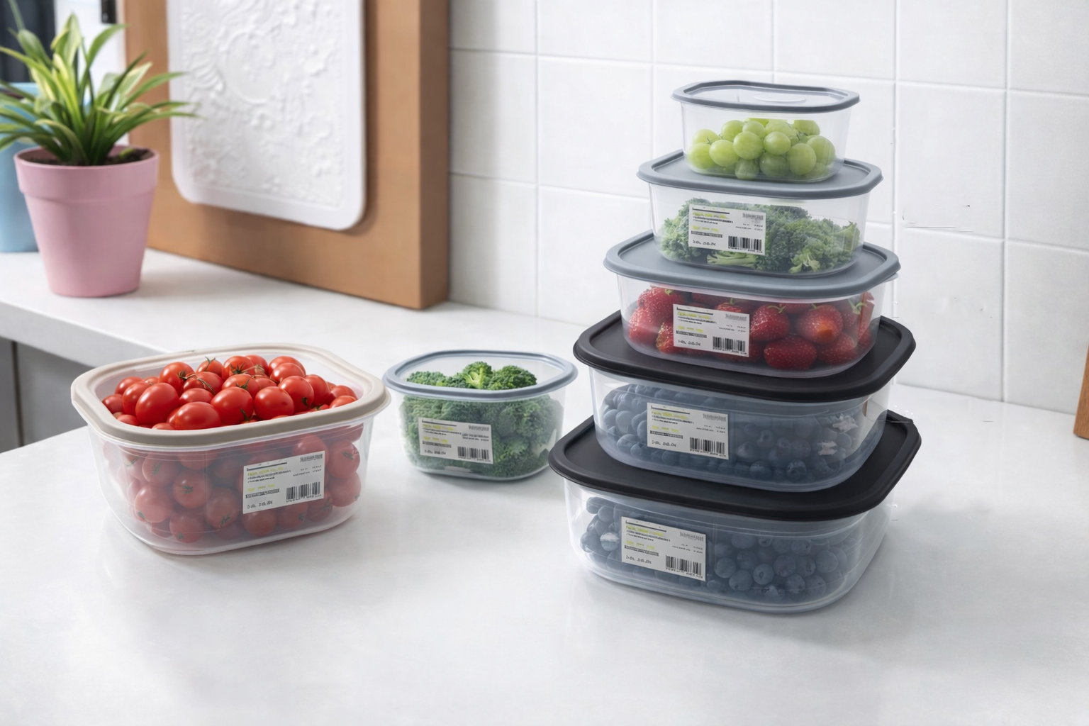 Set of 5 Probox square plastic food storage containers with snap-on lids in multiple sizes, clear nesting kitchen containers from Homedash Lebanon