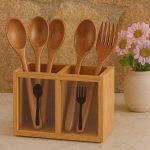 bamboo and acrylic utensil holder with 2 compartments for forks, spoons and knives – Homedash Lebanon